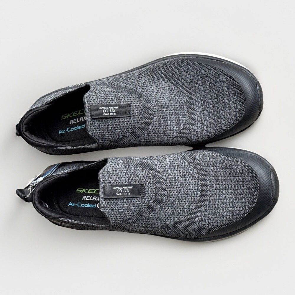 Skechers Dlux Walker Mens 11.5 Gray Slip On Shoes Stretch Fit Comfort NWT